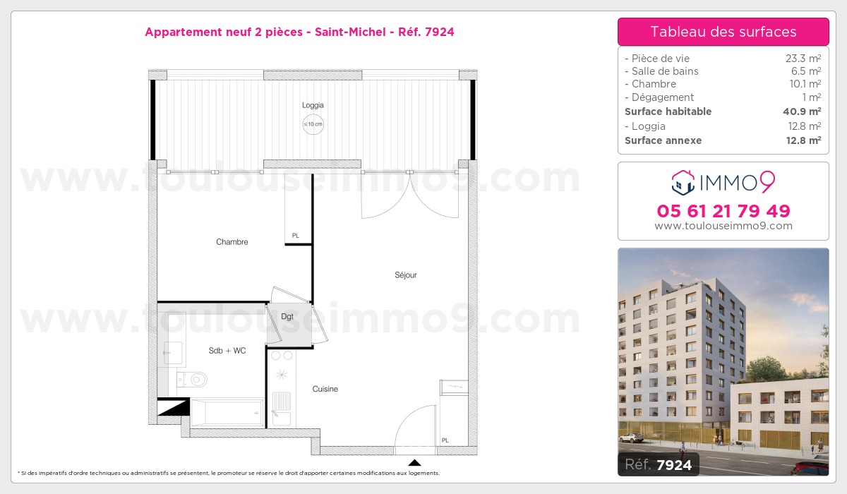 Plan et surfaces, Programme neuf Toulouse : Saint-Michel Référence n° 7924