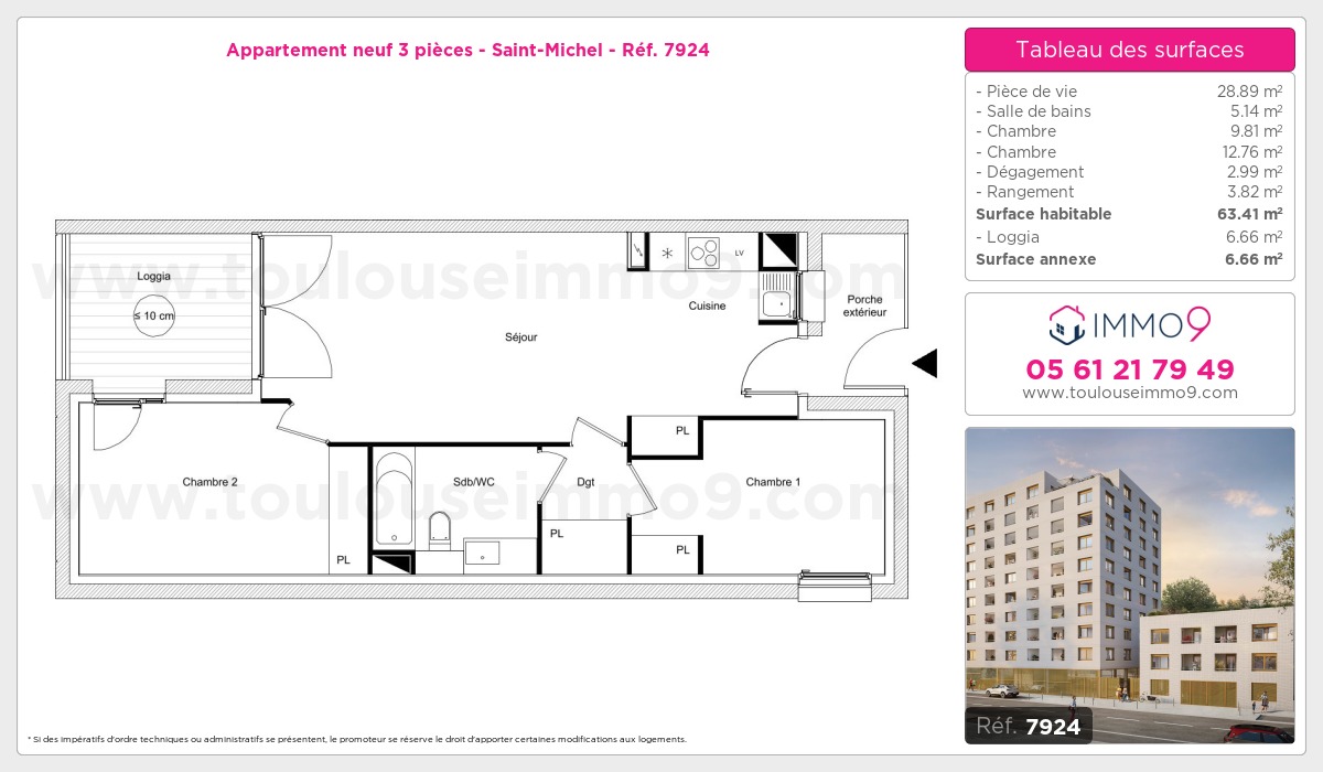 Plan et surfaces, Programme neuf Toulouse : Saint-Michel Référence n° 7924