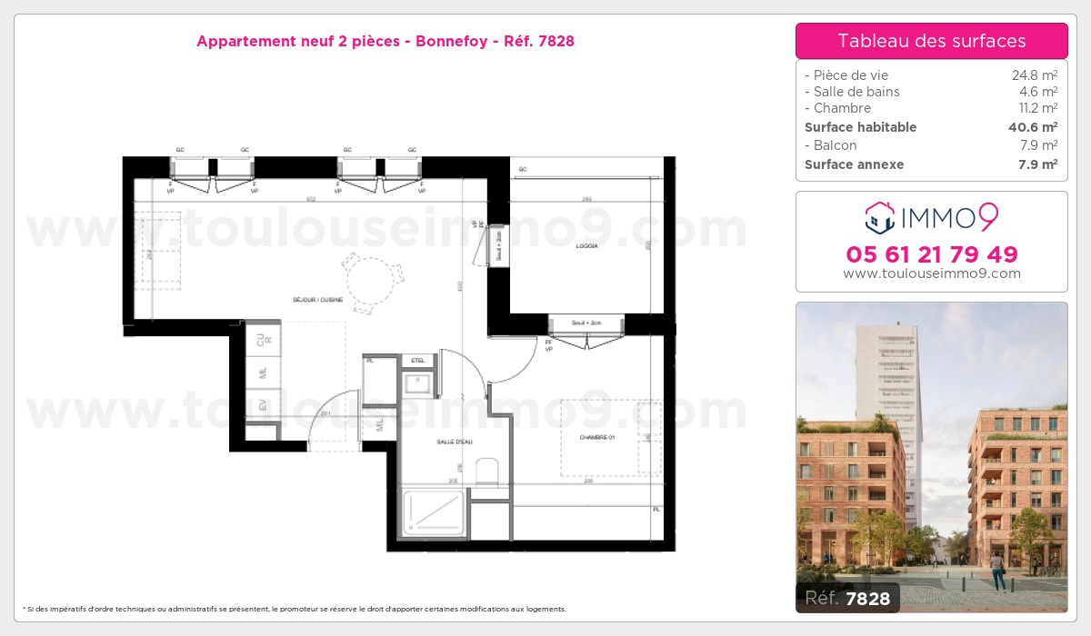 Plan et surfaces, Programme neuf Toulouse : Bonnefoy Référence n° 7828