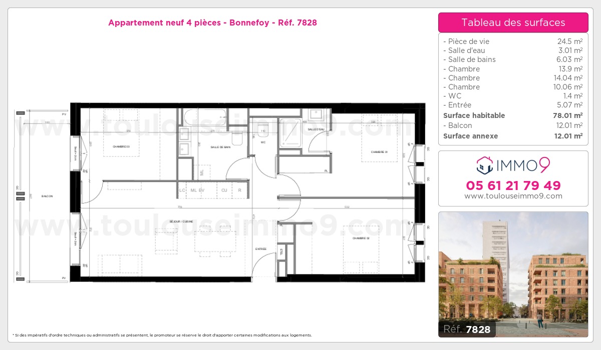 Plan et surfaces, Programme neuf Toulouse : Bonnefoy Référence n° 7828