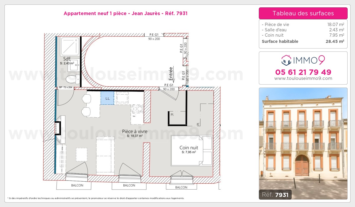 Plan et surfaces, Programme neuf Toulouse : Jean Jaurès Référence n° 7931
