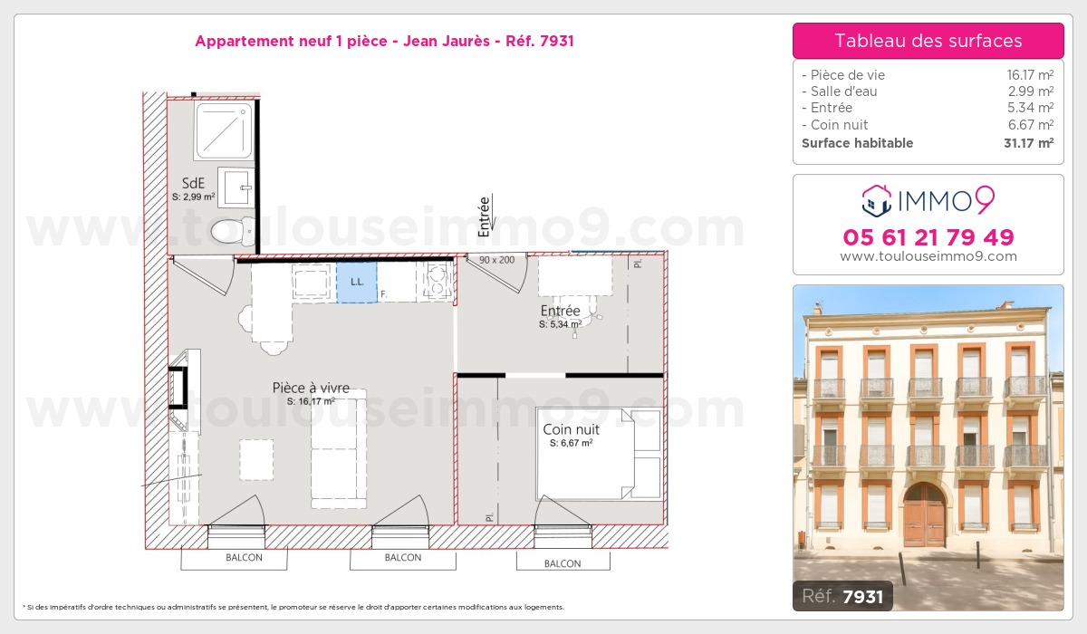 Plan et surfaces, Programme neuf Toulouse : Jean Jaurès Référence n° 7931