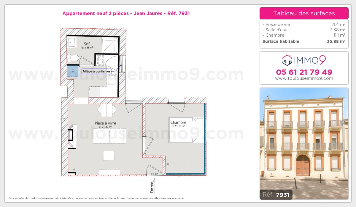 Plan et surfaces, Programme neuf Toulouse : Jean Jaurès Référence n° 7931