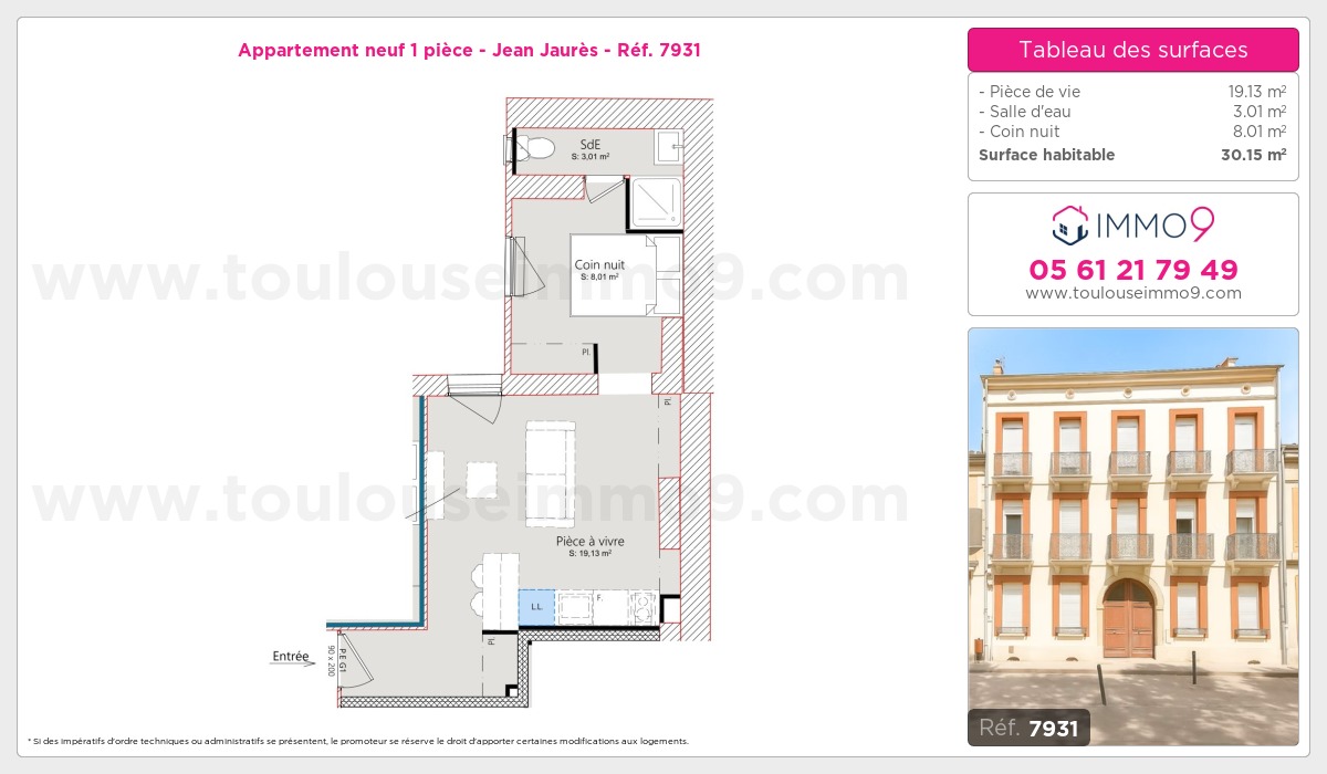 Plan et surfaces, Programme neuf Toulouse : Jean Jaurès Référence n° 7931