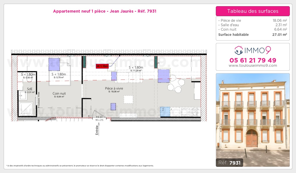 Plan et surfaces, Programme neuf Toulouse : Jean Jaurès Référence n° 7931