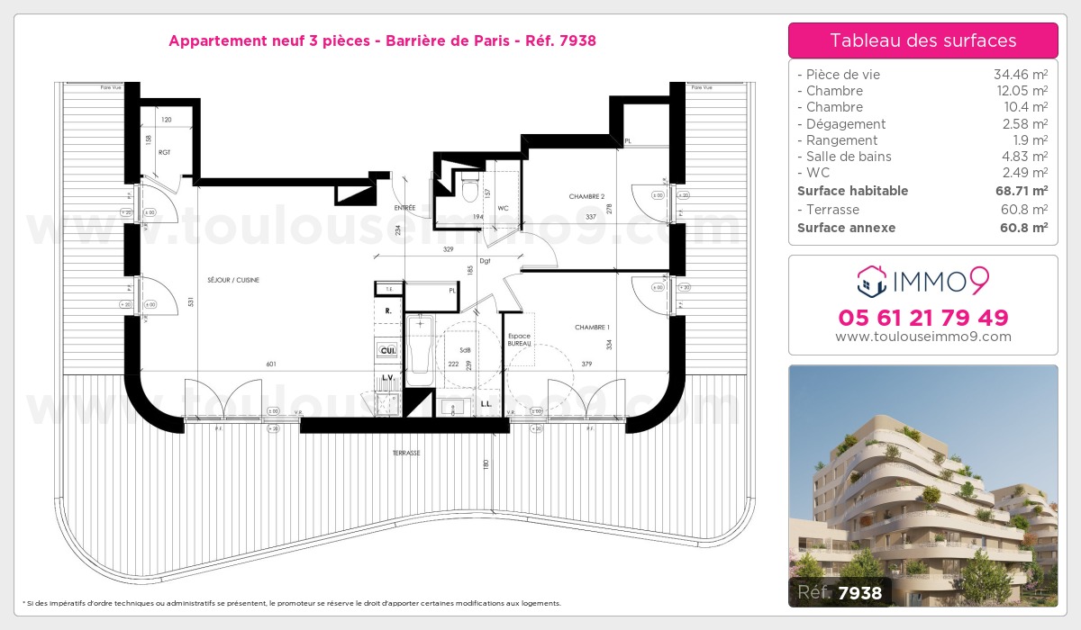 Plan et surfaces, Programme neuf Toulouse : Barrière de Paris Référence n° 7938