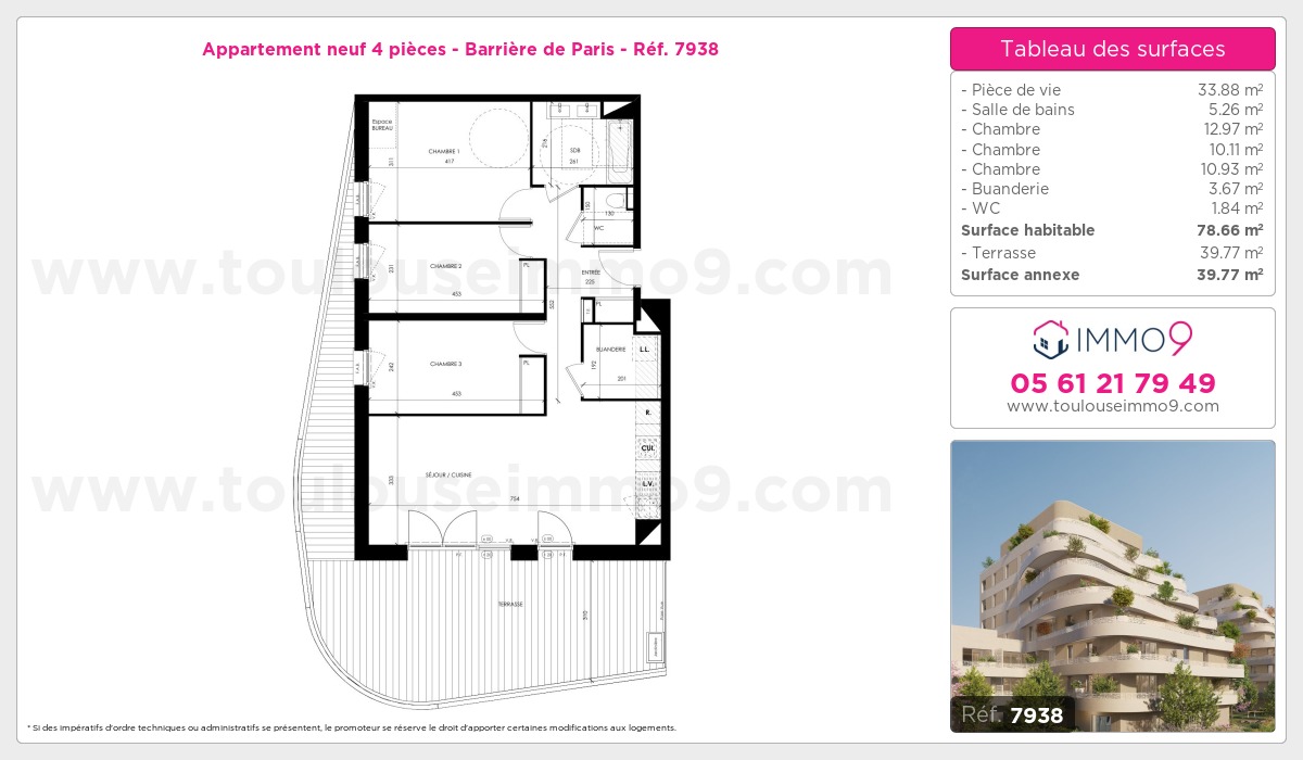 Plan et surfaces, Programme neuf Toulouse : Barrière de Paris Référence n° 7938