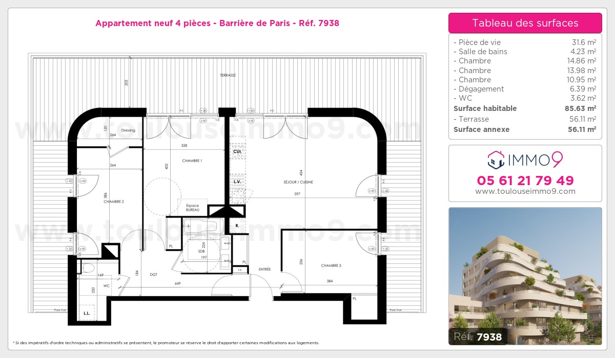 Plan et surfaces, Programme neuf Toulouse : Barrière de Paris Référence n° 7938