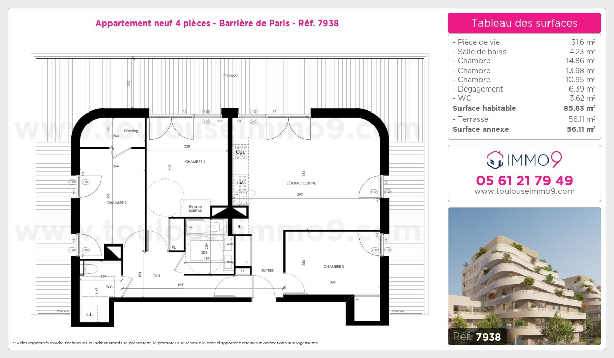 Plan et surfaces, Programme neuf Toulouse : Barrière de Paris Référence n° 7938