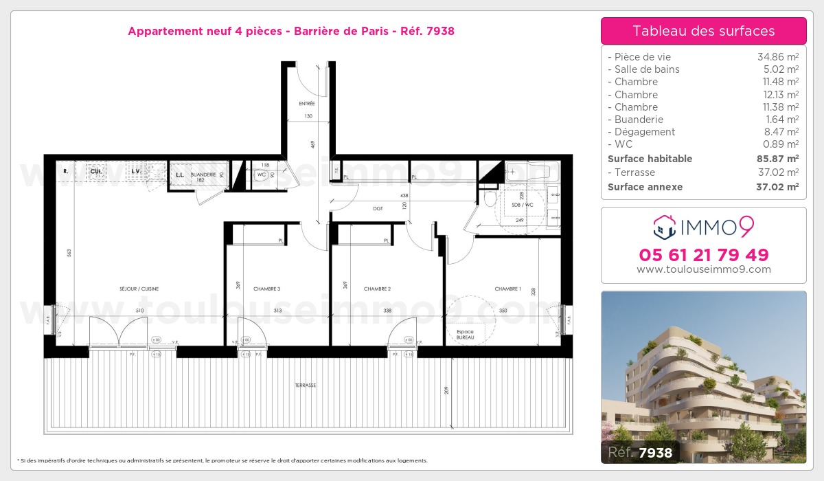 Plan et surfaces, Programme neuf Toulouse : Barrière de Paris Référence n° 7938