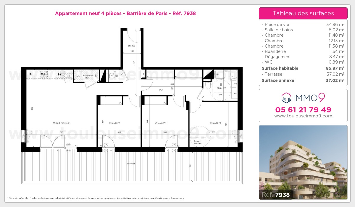 Plan et surfaces, Programme neuf Toulouse : Barrière de Paris Référence n° 7938