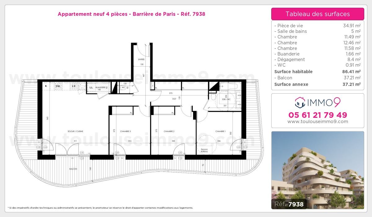 Plan et surfaces, Programme neuf Toulouse : Barrière de Paris Référence n° 7938