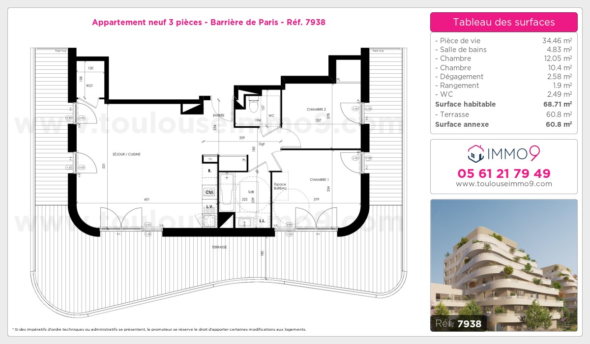Plan et surfaces, Programme neuf Toulouse : Barrière de Paris Référence n° 7938