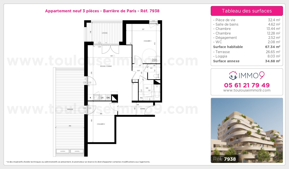 Plan et surfaces, Programme neuf Toulouse : Barrière de Paris Référence n° 7938
