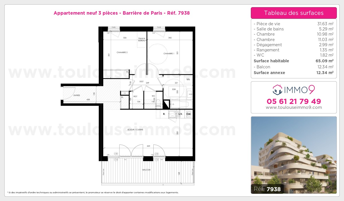 Plan et surfaces, Programme neuf Toulouse : Barrière de Paris Référence n° 7938
