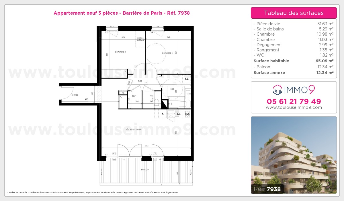 Plan et surfaces, Programme neuf Toulouse : Barrière de Paris Référence n° 7938