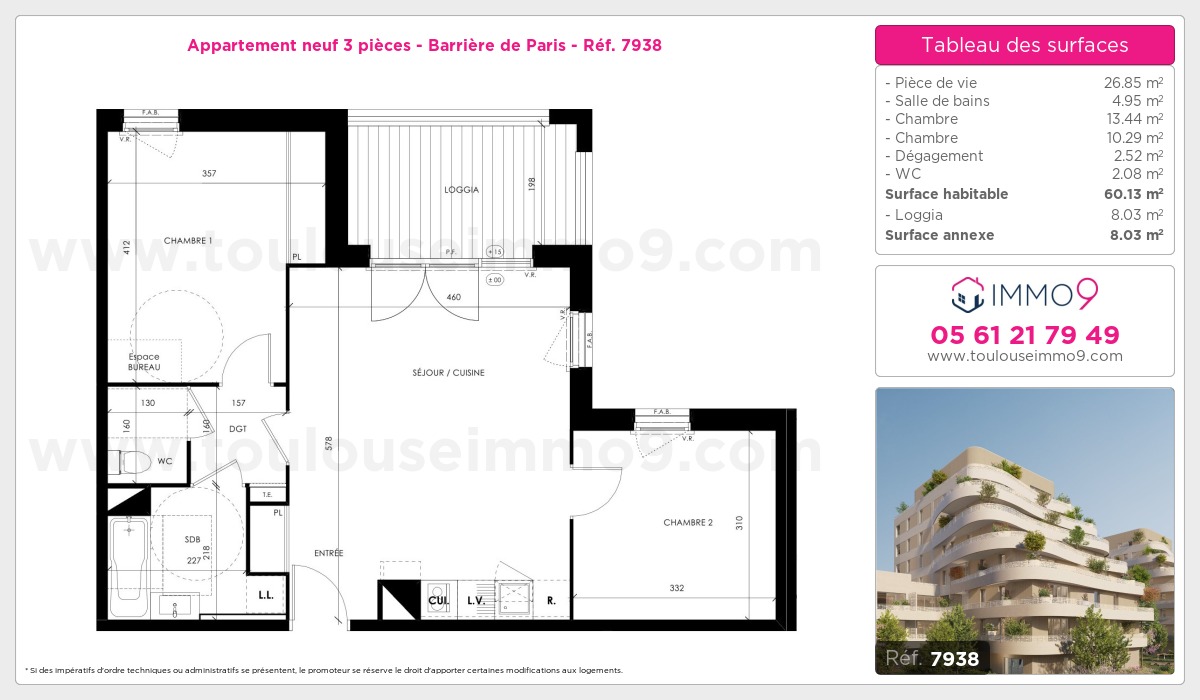 Plan et surfaces, Programme neuf Toulouse : Barrière de Paris Référence n° 7938