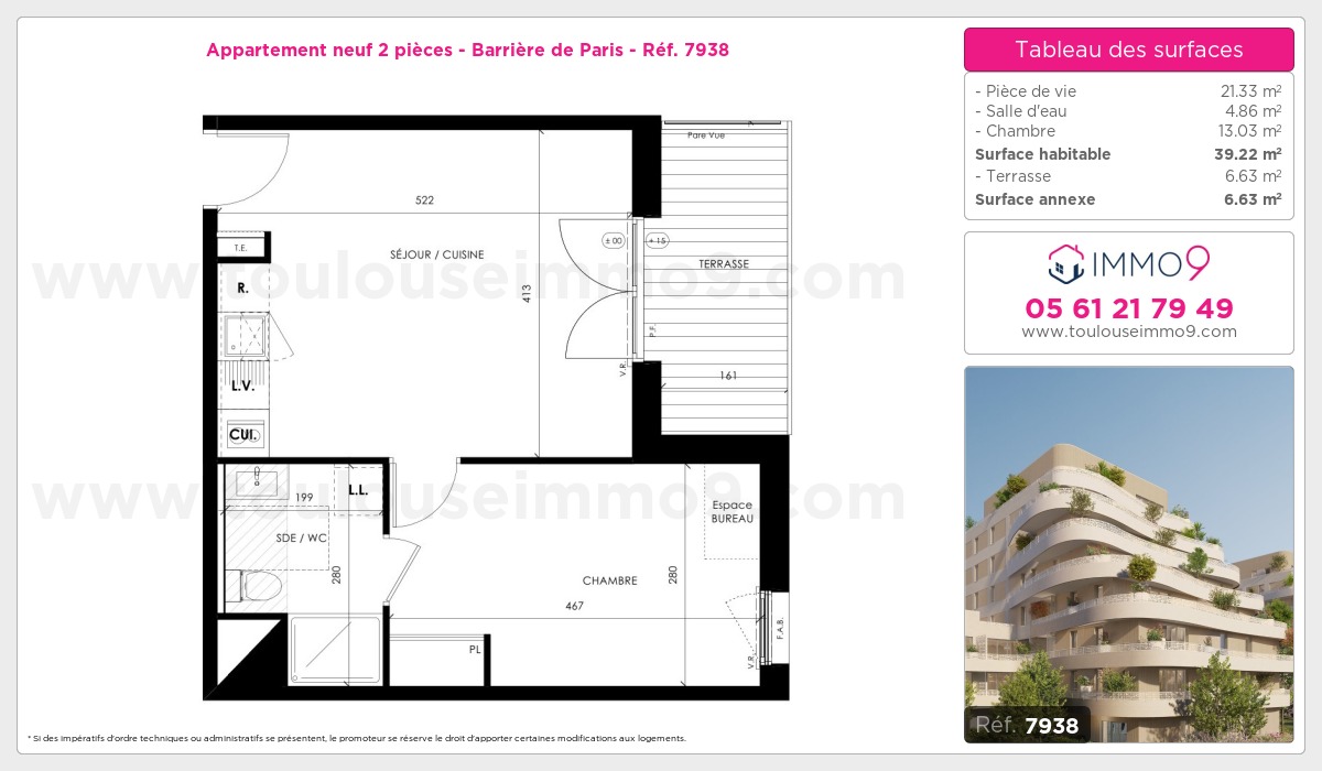 Plan et surfaces, Programme neuf Toulouse : Barrière de Paris Référence n° 7938