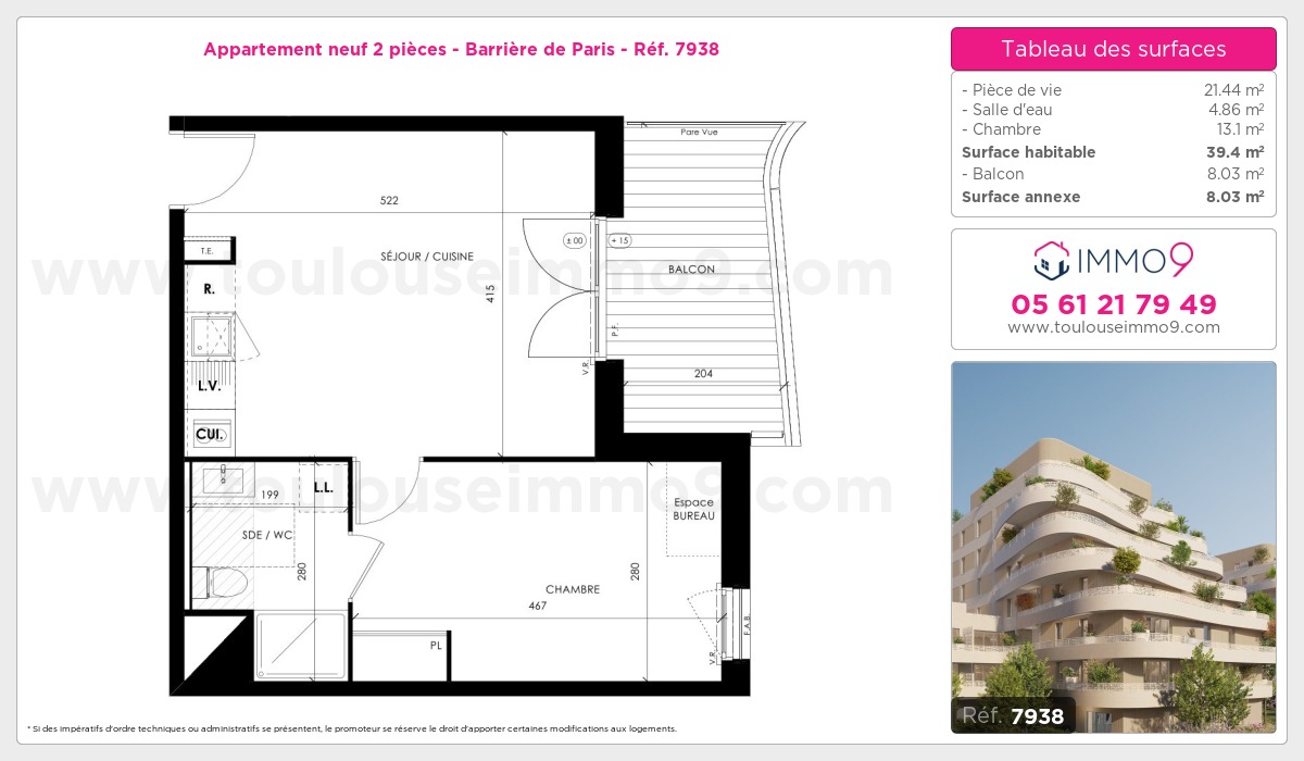 Plan et surfaces, Programme neuf Toulouse : Barrière de Paris Référence n° 7938