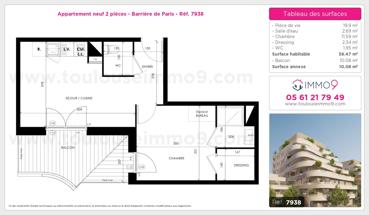 Plan et surfaces, Programme neuf Toulouse : Barrière de Paris Référence n° 7938