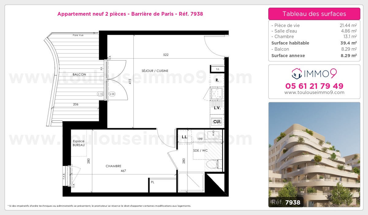 Plan et surfaces, Programme neuf Toulouse : Barrière de Paris Référence n° 7938