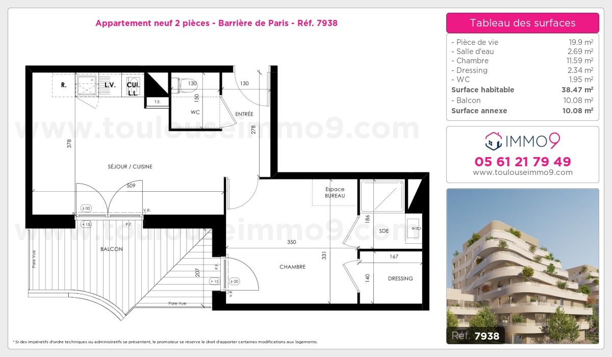 Plan et surfaces, Programme neuf Toulouse : Barrière de Paris Référence n° 7938