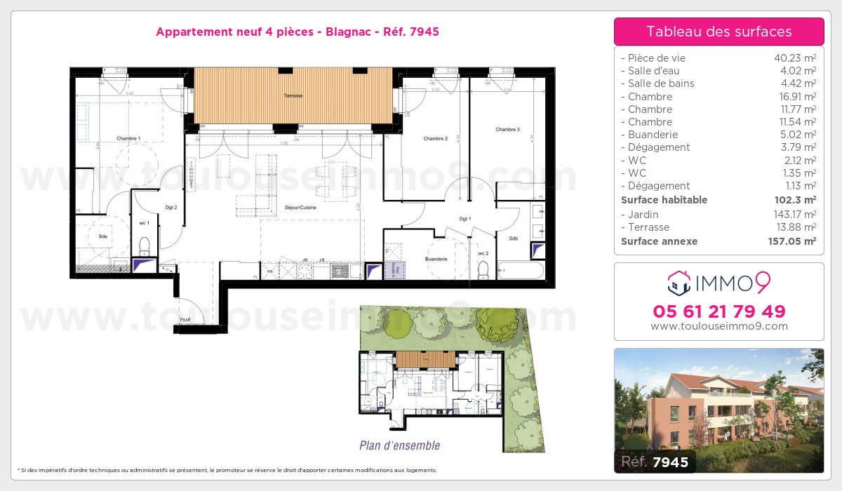 Plan et surfaces, Programme neuf Blagnac Référence n° 7945