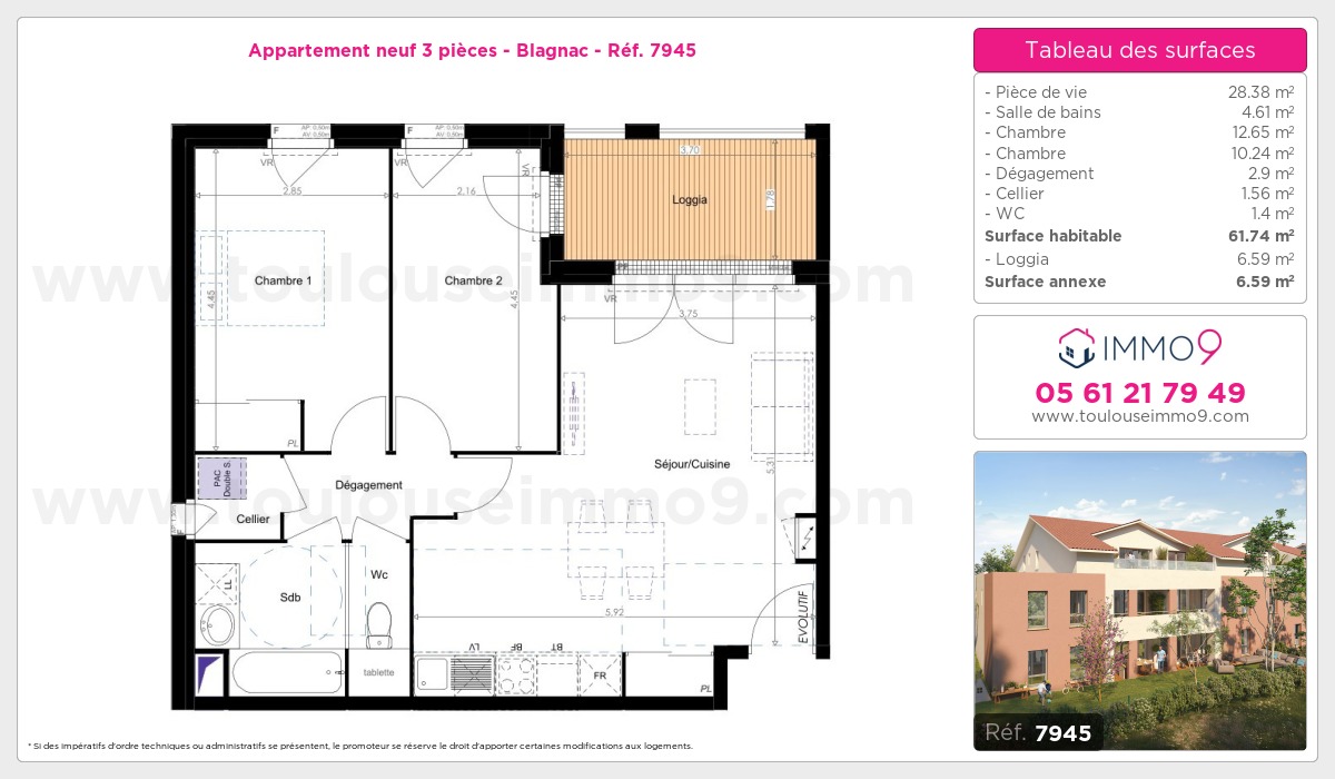 Plan et surfaces, Programme neuf Blagnac Référence n° 7945