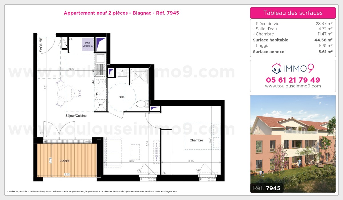 Plan et surfaces, Programme neuf Blagnac Référence n° 7945