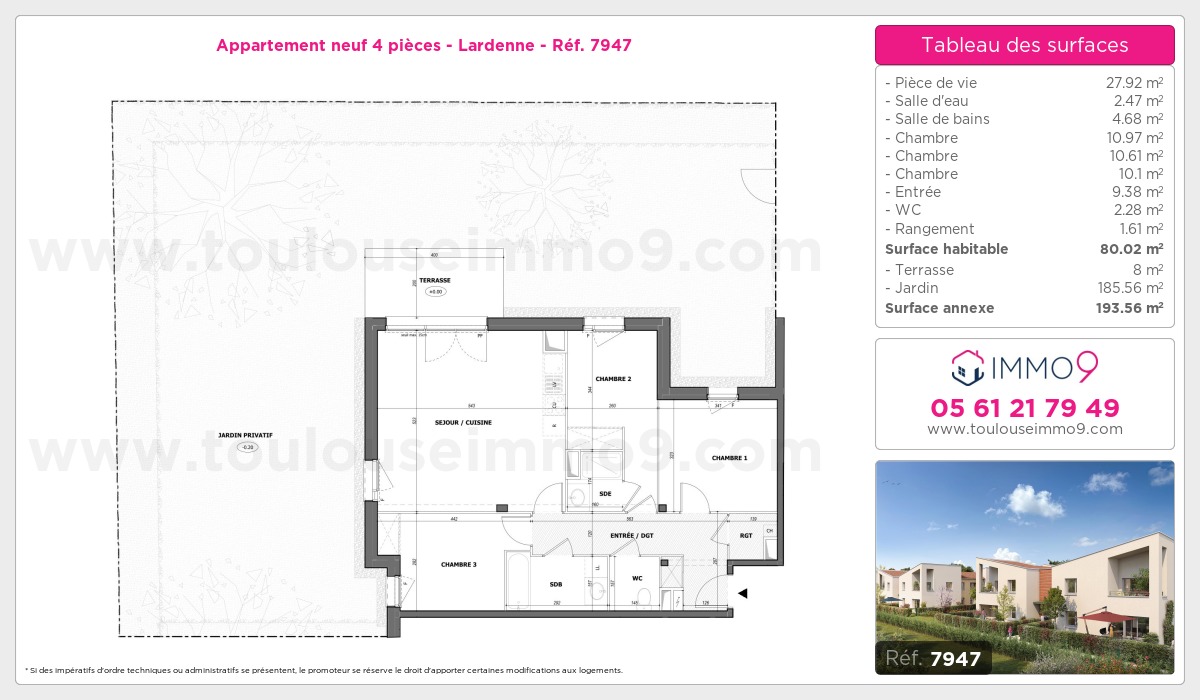 Plan et surfaces, Programme neuf Toulouse : Lardenne Référence n° 7947