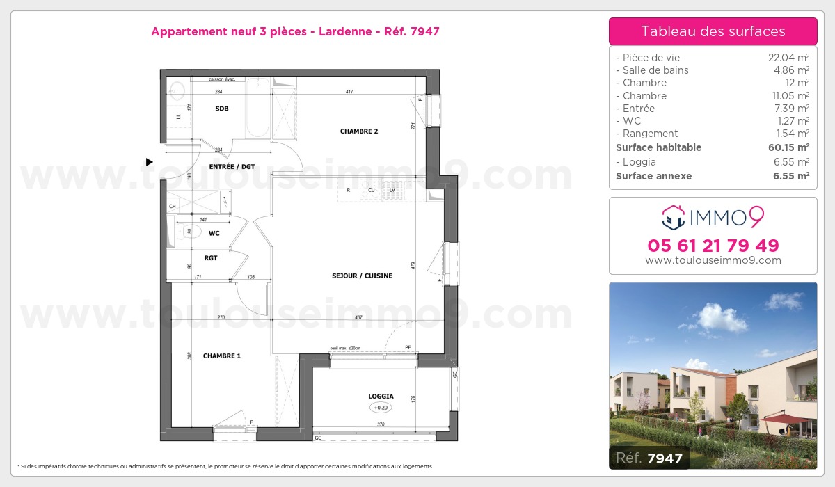 Plan et surfaces, Programme neuf Toulouse : Lardenne Référence n° 7947
