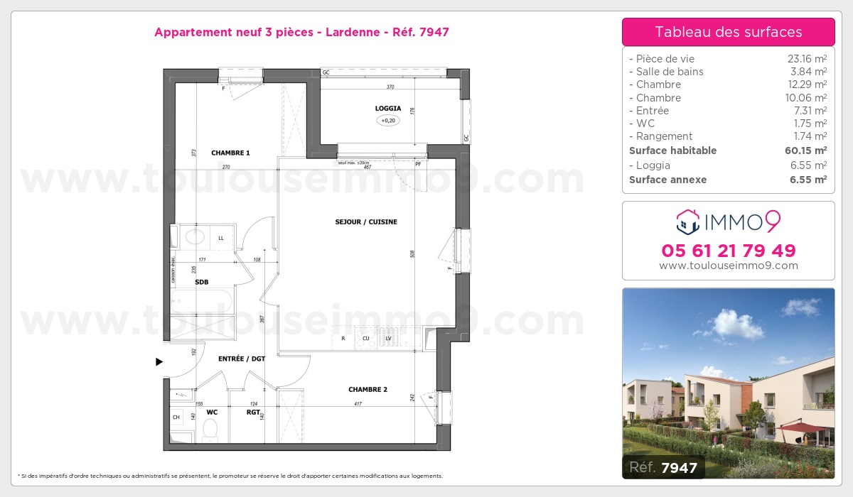 Plan et surfaces, Programme neuf Toulouse : Lardenne Référence n° 7947