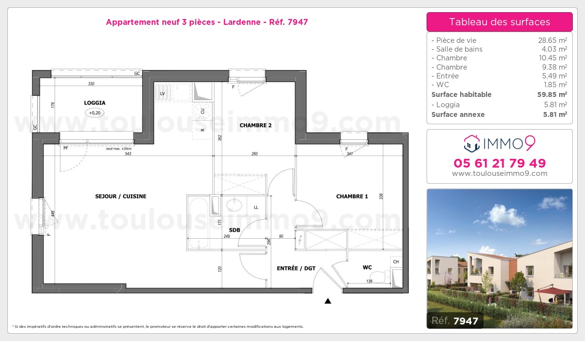 Plan et surfaces, Programme neuf Toulouse : Lardenne Référence n° 7947