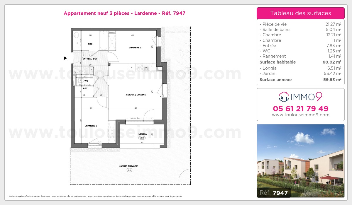 Plan et surfaces, Programme neuf Toulouse : Lardenne Référence n° 7947