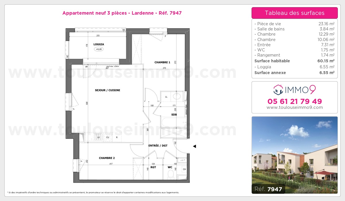 Plan et surfaces, Programme neuf Toulouse : Lardenne Référence n° 7947