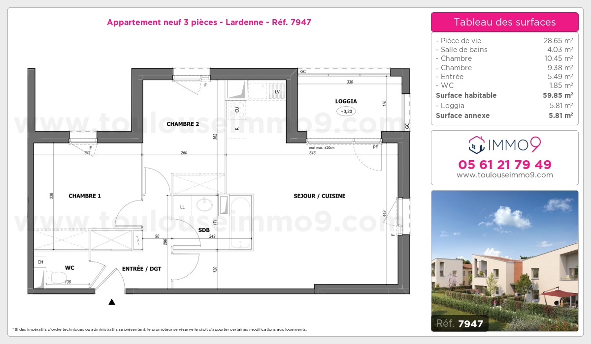 Plan et surfaces, Programme neuf Toulouse : Lardenne Référence n° 7947
