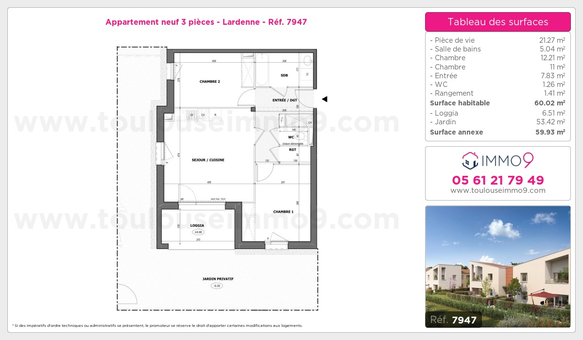 Plan et surfaces, Programme neuf Toulouse : Lardenne Référence n° 7947