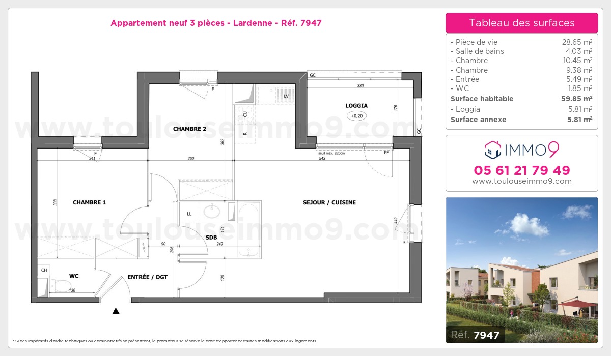Plan et surfaces, Programme neuf Toulouse : Lardenne Référence n° 7947