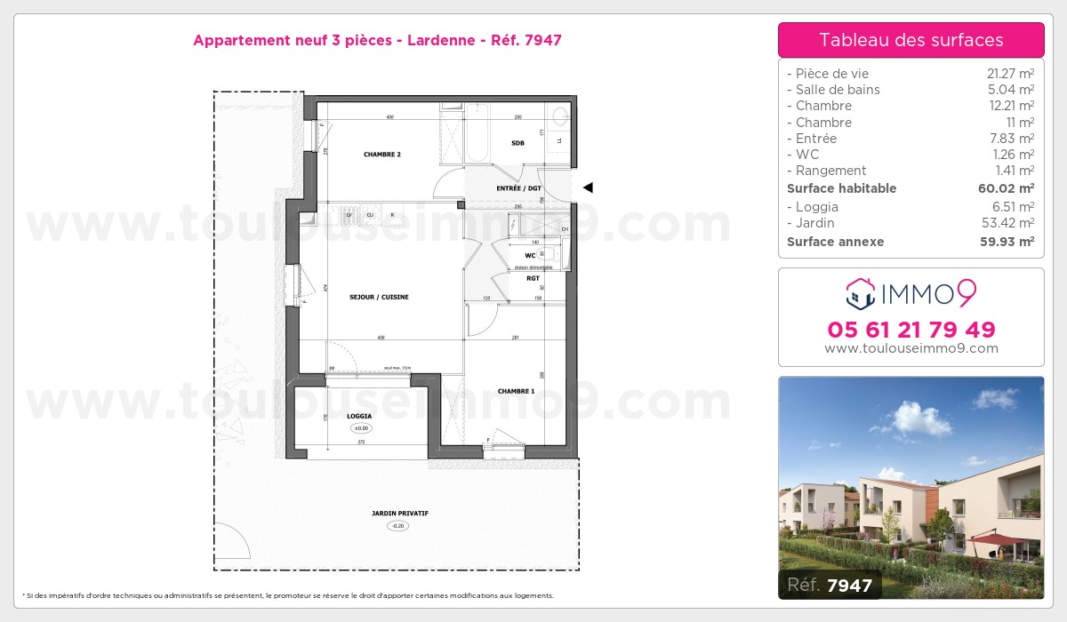 Plan et surfaces, Programme neuf Toulouse : Lardenne Référence n° 7947