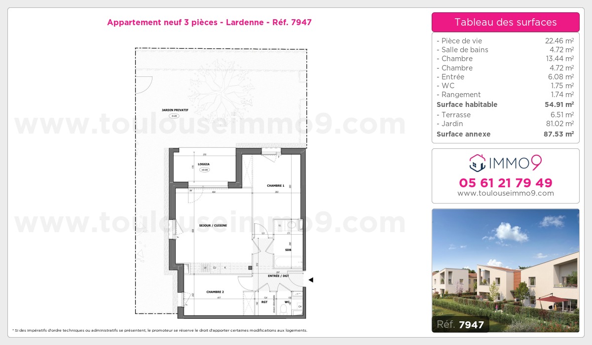 Plan et surfaces, Programme neuf Toulouse : Lardenne Référence n° 7947