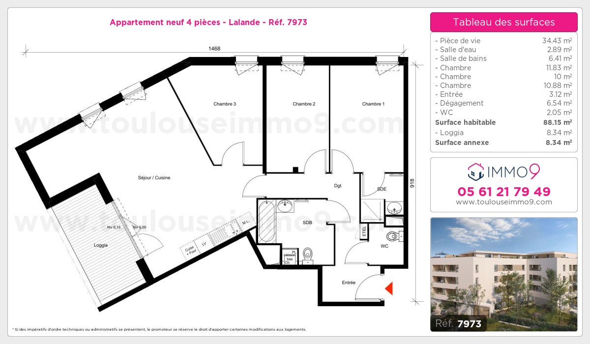 Plan et surfaces, Programme neuf Toulouse : Lalande Référence n° 7973