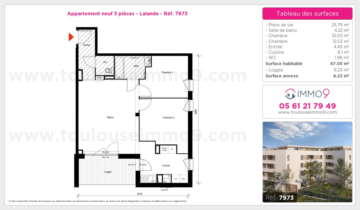 Plan et surfaces, Programme neuf Toulouse : Lalande Référence n° 7973