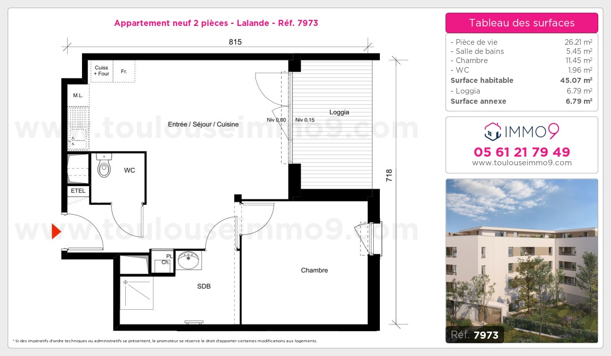 Plan et surfaces, Programme neuf Toulouse : Lalande Référence n° 7973