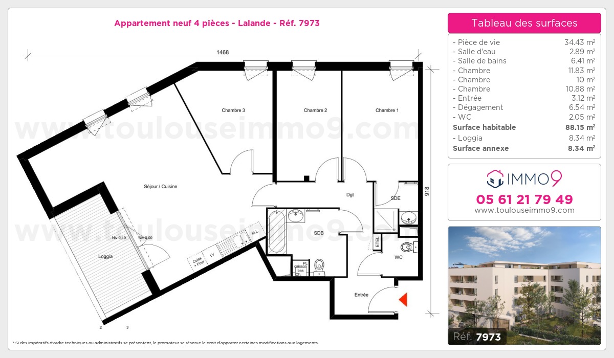 Plan et surfaces, Programme neuf Toulouse : Lalande Référence n° 7973