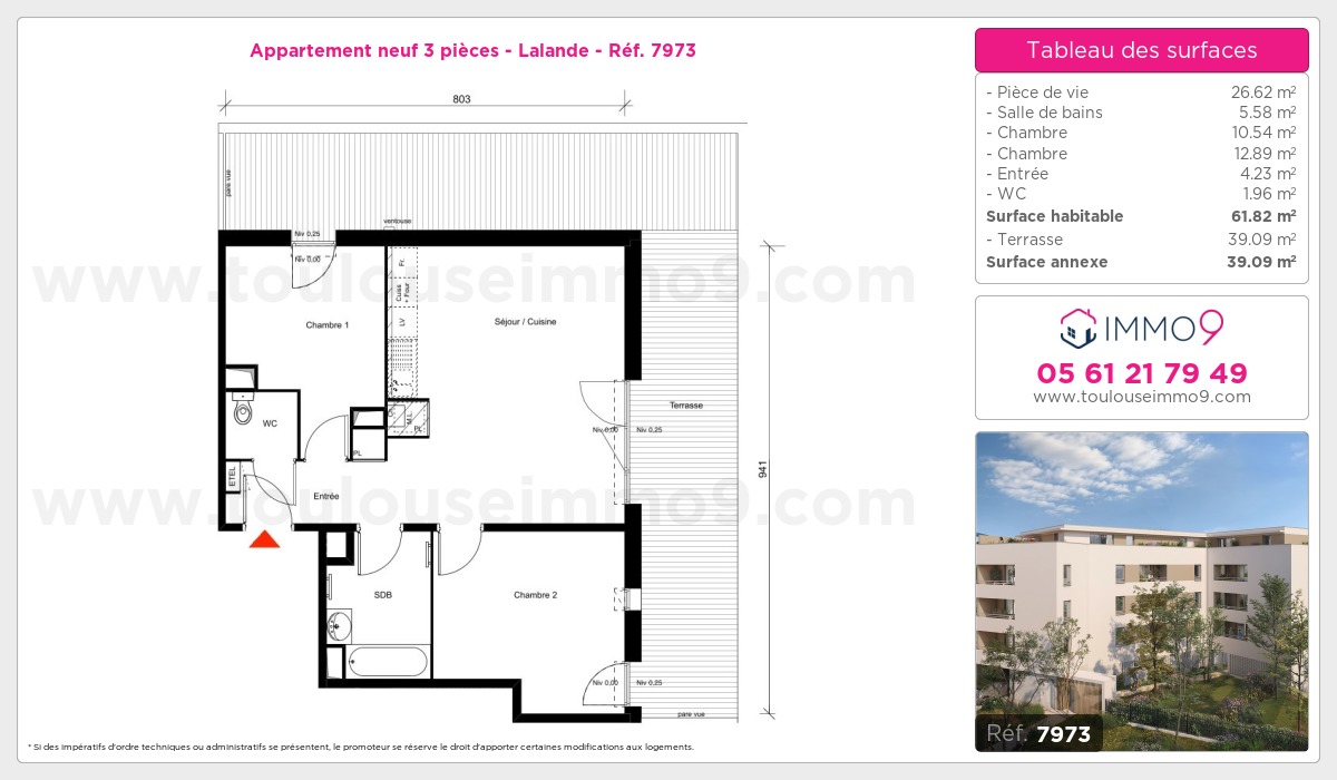 Plan et surfaces, Programme neuf Toulouse : Lalande Référence n° 7973