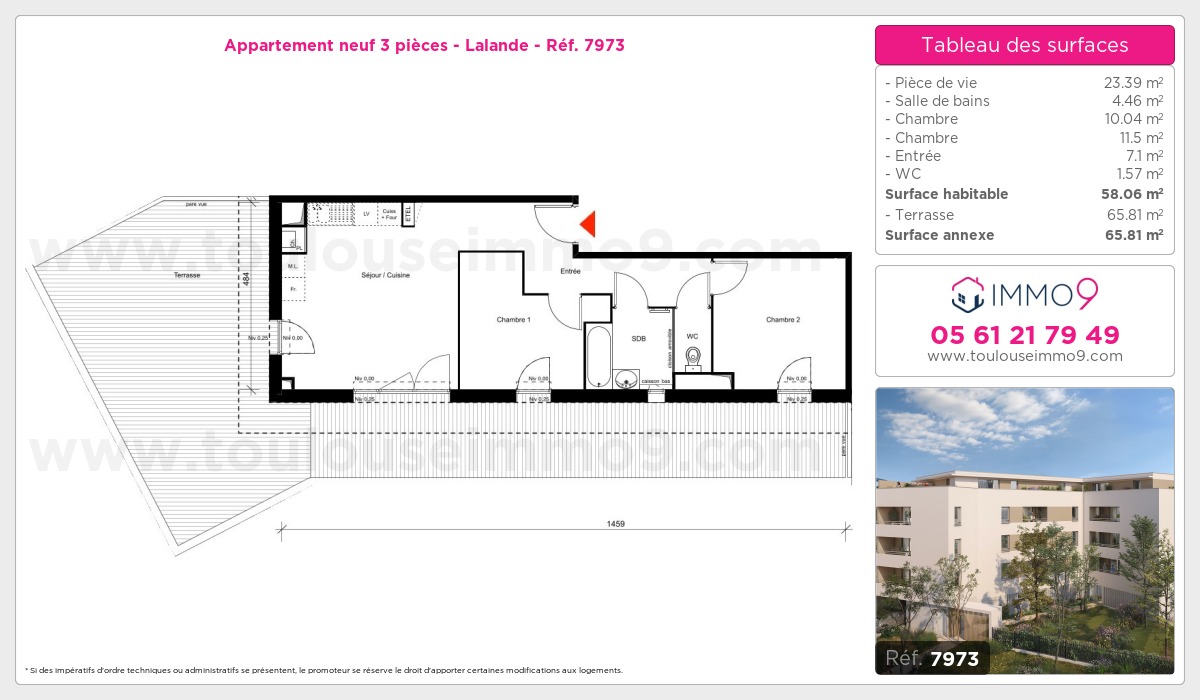 Plan et surfaces, Programme neuf Toulouse : Lalande Référence n° 7973