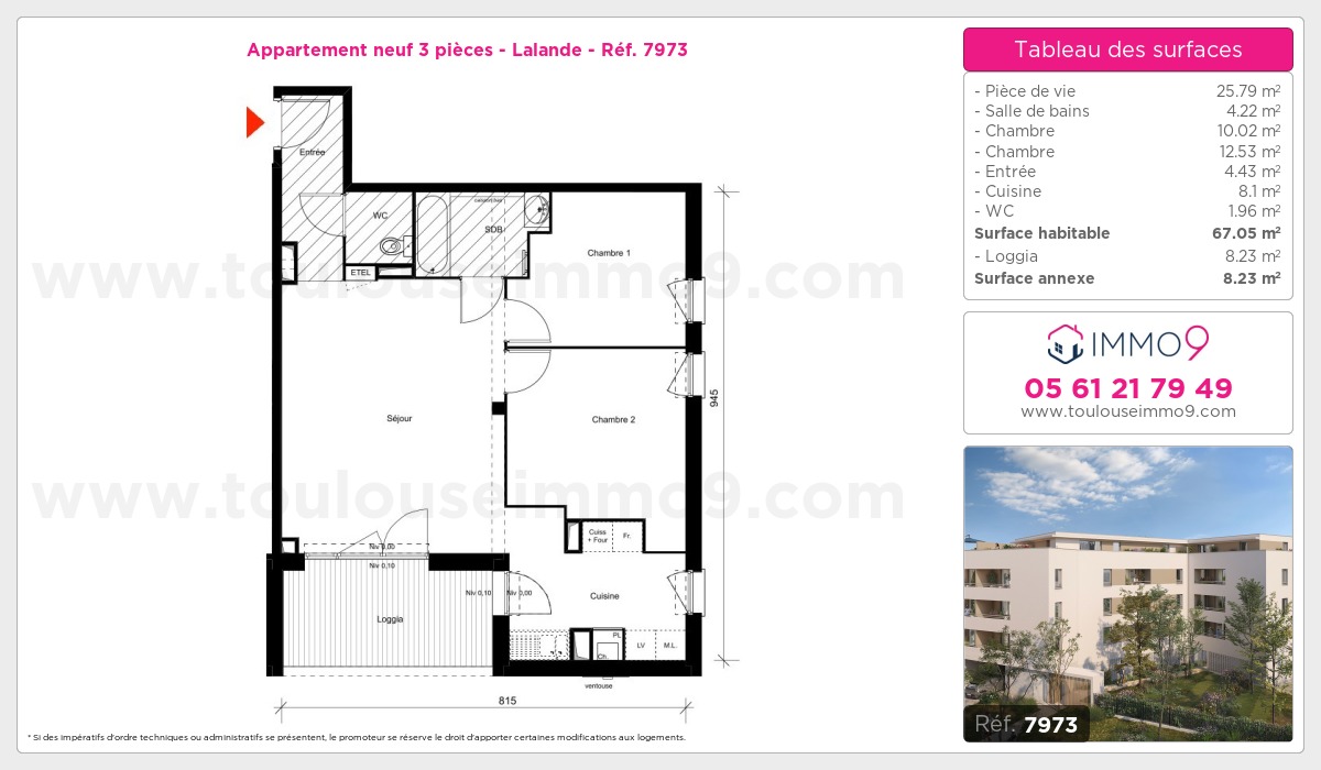 Plan et surfaces, Programme neuf Toulouse : Lalande Référence n° 7973