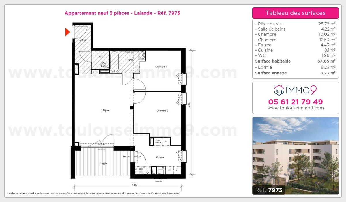 Plan et surfaces, Programme neuf Toulouse : Lalande Référence n° 7973