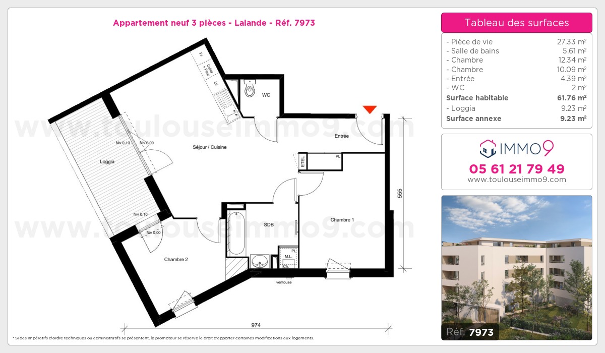 Plan et surfaces, Programme neuf Toulouse : Lalande Référence n° 7973