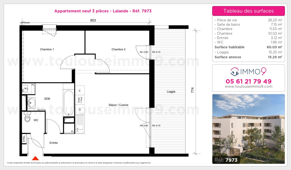 Plan et surfaces, Programme neuf Toulouse : Lalande Référence n° 7973